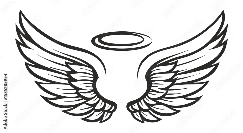 Obraz premium Black and white svg vector angel wings, valentine's day icon