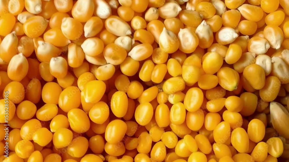 Abundant pile of dried corn kernels showing yellow and off-white colors, with texture and detail on the surface of individual seeds. Abundant pile of dried corn kernels showing yellow and off-white colors, with texture and detail on the surface of individual seeds.