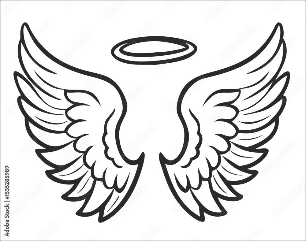 Obraz premium Black and white svg vector angel wings, valentine's day icon