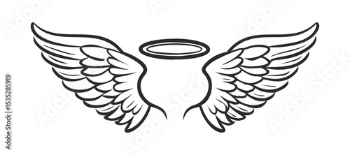 Black and white svg vector angel wings, valentine's day icon