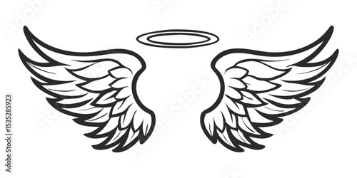 Black and white svg vector angel wings, valentine's day icon