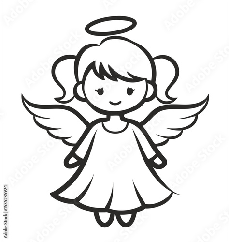 Christmas Angel illustration vector, Merry Christmas ClipArt Design, Angel Lineart Art