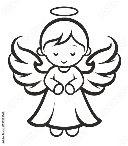 Christmas Angel illustration vector, Merry Christmas ClipArt Design, Angel Lineart Art
