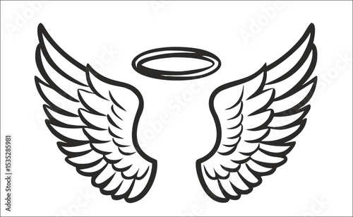 Black and white svg vector angel wings, valentine's day icon