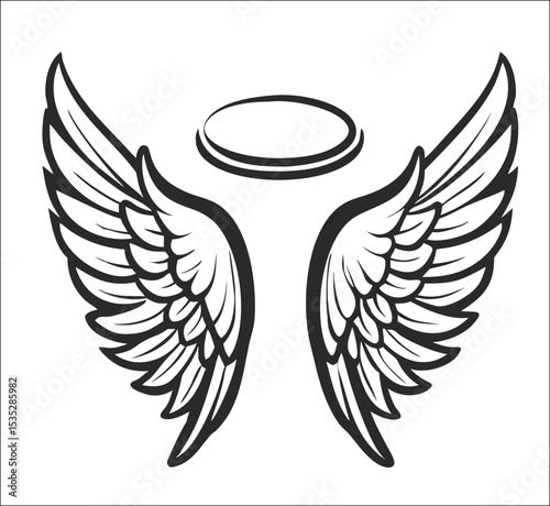Black and white svg vector angel wings, valentine's day icon
