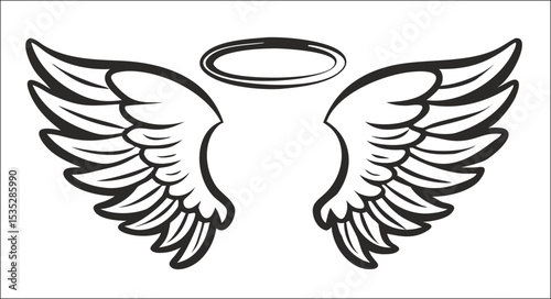 Black and white svg vector angel wings, valentine's day icon