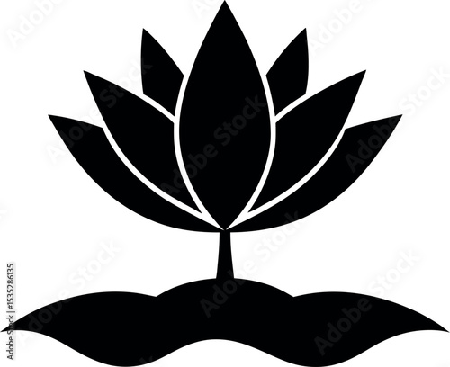 Black and White Lotus Flower Icon  Silhouette 