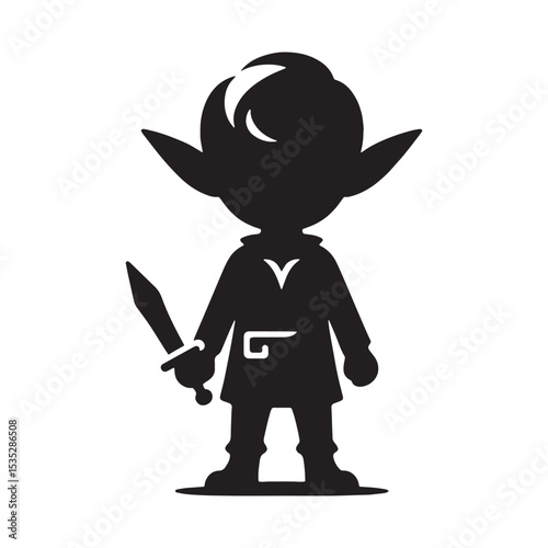 Secretive Elf Woodland Whisperer Figure Silhouette, Listening to the Sounds of the Forest - elf silhouette - elf vector - silhouette of elf - Elf illustration

