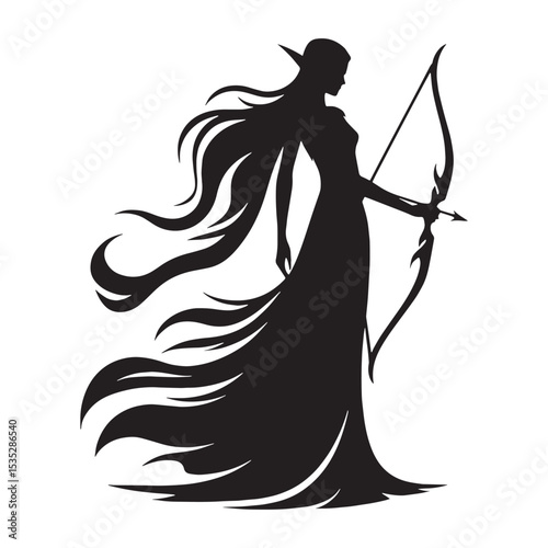 Skilled Shadow Elf Forest Ambusher Graphic, with a Hidden Presence and Ready Action - elf silhouette - elf vector - silhouette of elf - Elf illustration
