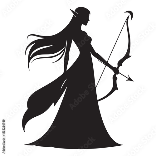 Agile Elf Swift Forest Runner Figure Silhouette, with a Sense of Movement and Speed - elf silhouette - elf vector - silhouette of elf - Elf illustration
