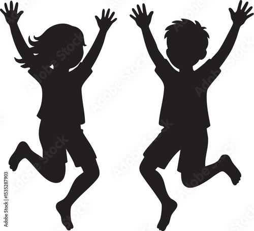 Jumping Kids Silhouettes - Happy Children Fun Play
