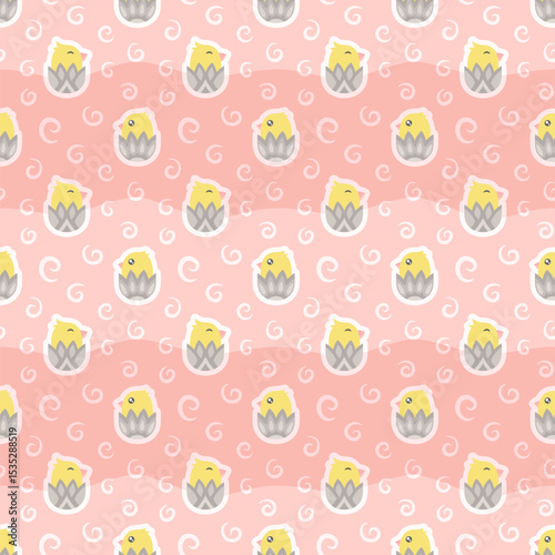 Seamless pattern with baby chicks in nest