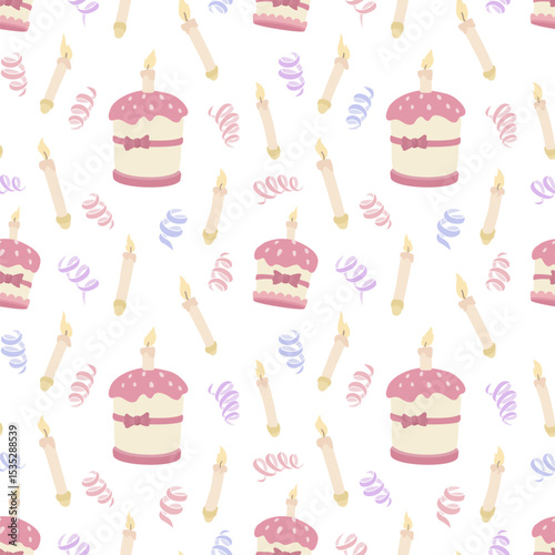 Festive pattern with birthday cakes and candles