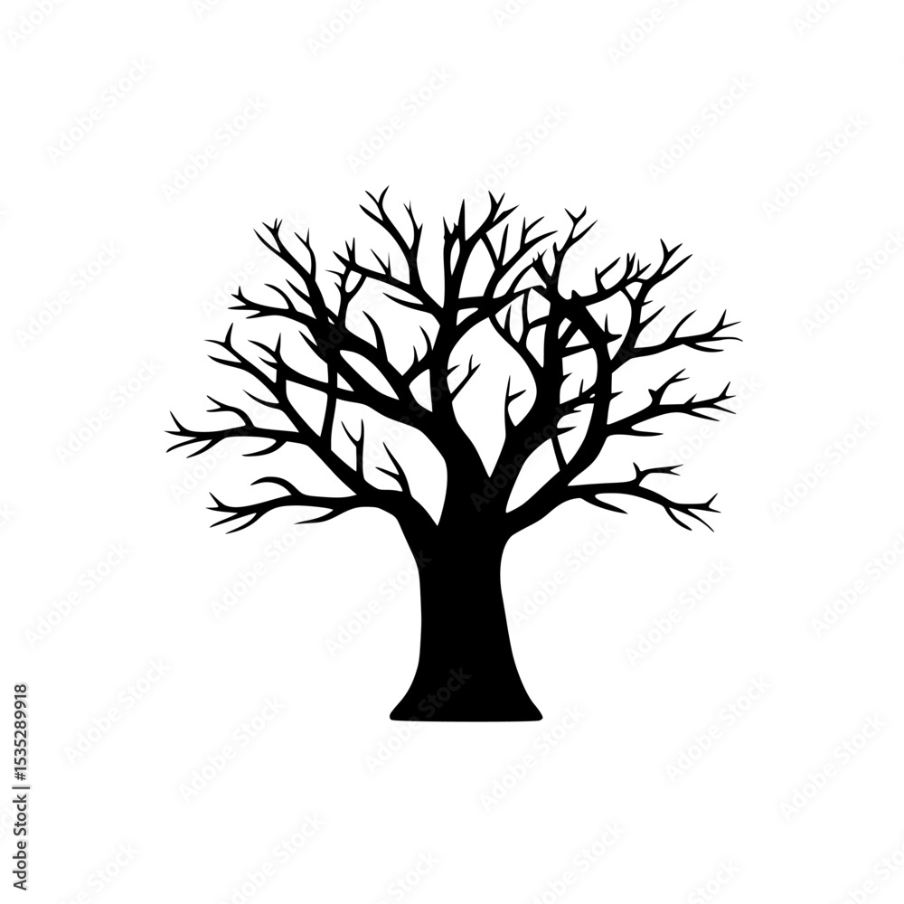 Obraz premium vector tree silhouette , bare tree with branches minimalist vector illustration