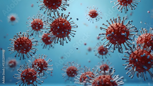 Wallpaper Mural High-quality 3D render of various colorful virus particles floating on a light blue background.  Torontodigital.ca