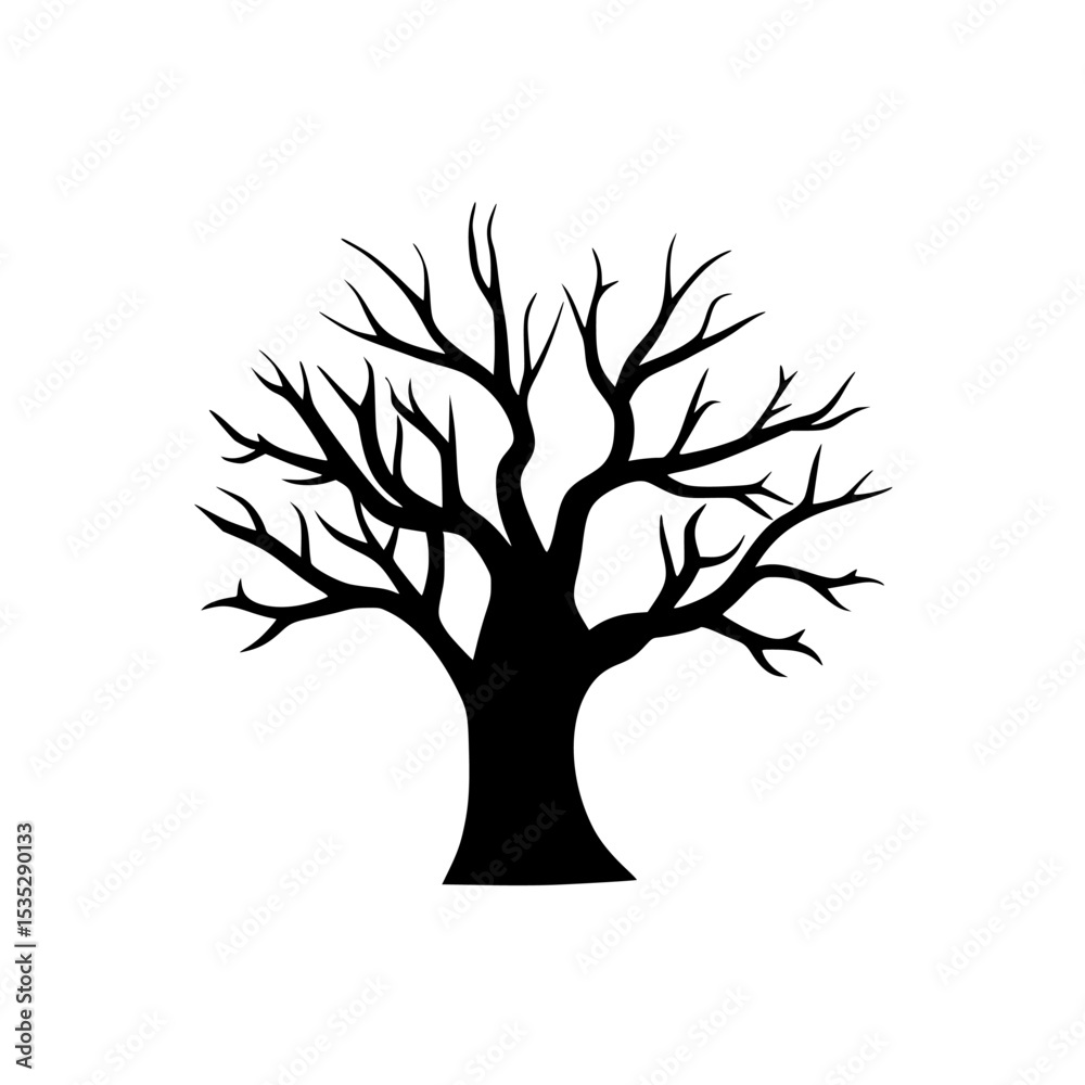 Fototapeta premium black silhouette of leafless tree on white background vector , tree silhouette vector 