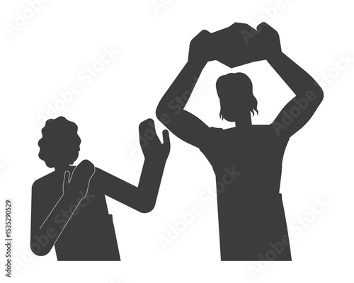 Silhouettes of Cain killing Abel 2D black filled cartoon bible characters. Biblical murder. Old testament. Religious sibling rivalry isolated clipart vector ink people. Monochrome spot illustration