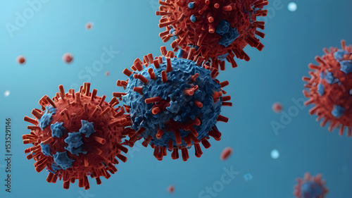 Wallpaper Mural High-quality 3D render of various colorful virus particles floating on a light blue background.  Torontodigital.ca