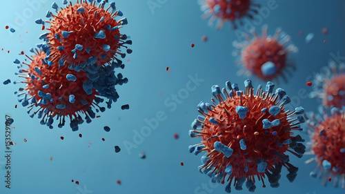 Wallpaper Mural High-quality 3D render of various colorful virus particles floating on a light blue background.  Torontodigital.ca
