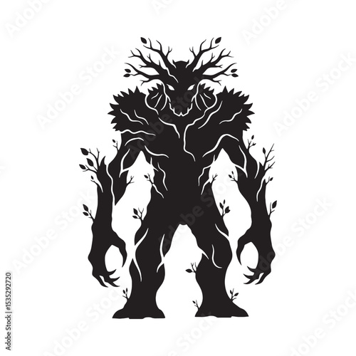 Fearsome Ent Giant Wood Beast Shape Silhouette, Ready to Move - ent silhouette - ent vector - silhouette of ent
