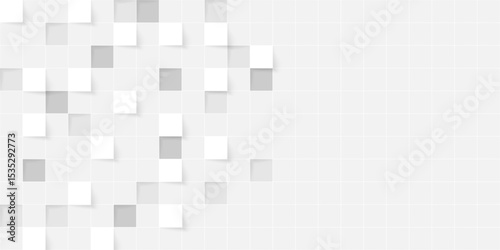 White abstract background with cube. Geometric backdrop 3D. Vector illustration with realistic style. White wall. Horizontal banner. Modern design for wallpaper, flyer, poster