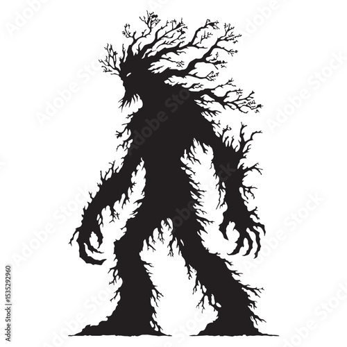 Menacing Ent Living Tree Monster Figure Silhouette, with Every Part Looking Natural and Strong - ent silhouette - ent vector - silhouette of ent - Ent illustration

