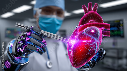 Artificial Intelligence and AI Surgeon Operating on Heart