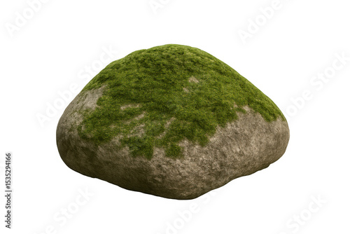 Photorealistic mossy stone rendering with transparent background, perfect for digital artwork and graphic design compositions
