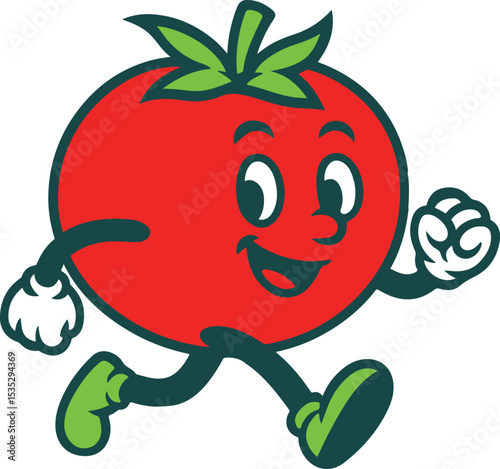 Tomato with a vibrant red hue bounds forward with a contagious smile, bringing the spirit of freshness and vitality.