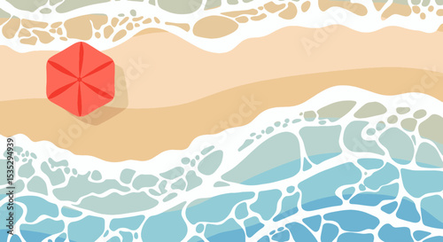 Aerial View of Ocean Waves on Sandy Beach Background