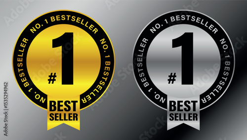 gold and silver number one bestseller badges with ribbon labels used for top rated product highlights	