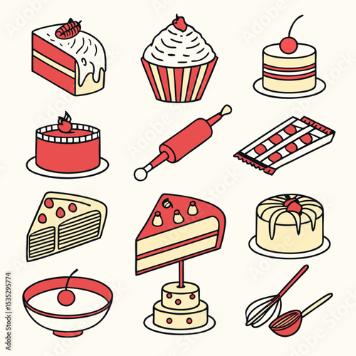 set of cakes and desserts