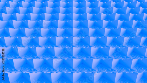 Fototapeta Naklejka Na Ścianę i Meble -  Abstract geometric pattern formed by rows of 3D triangular shapes creating an intricate, repetitive grid. The design features a soothing gradient. No text or words present