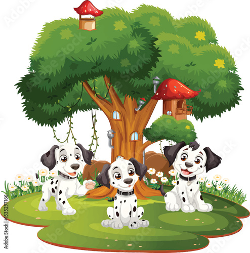Joyful Puppies Frolicking and Exploring Among Vibrant Flowers in a Sunny, Lush Garden Full of Life.