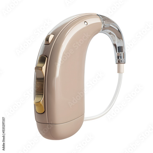 High-res 3D hearing aid, skin tone, white background