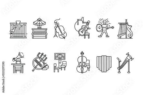 set of icons music instrumental on white background.