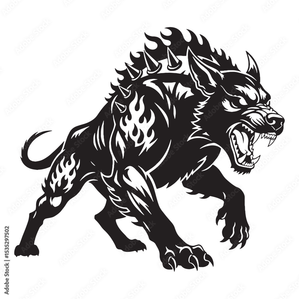 Fototapeta premium Haunting Vector Hellhound Dangerous Creature Outline Figure, Hiding in the Shadows - hellhound silhouette - hellhound vector - silhouette of hellhound 