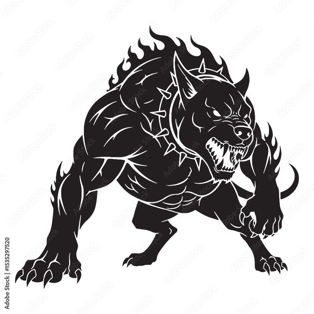 Obraz premium Classic Mythical Hellhound Vector, Showing Its Traditional Look from Old Stories - hellhound silhouette - hellhound vector - silhouette of hellhound - Hellhound illustration 