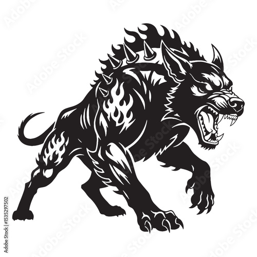 Haunting Vector Hellhound Dangerous Creature Outline Figure, Hiding in the Shadows - hellhound silhouette - hellhound vector - silhouette of hellhound
