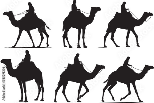 Camel riders silhouette vector illustration