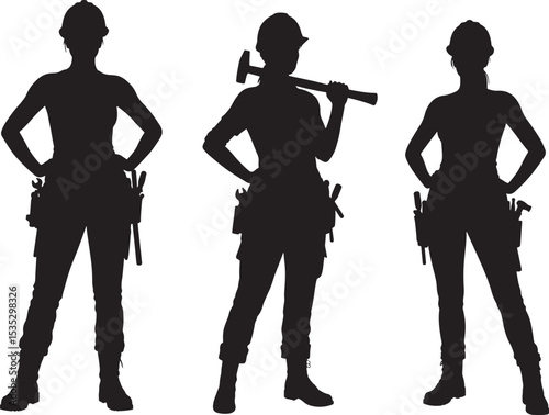 Female construction worker silhouette vector illustration