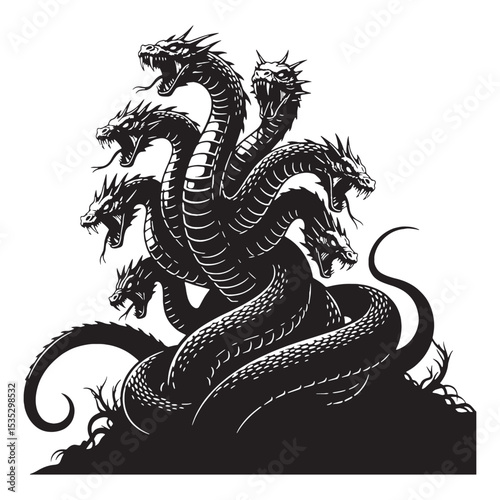 Fantasy Hydra Mythical Sea Killer Figure Vector, with Its Unique and Scary Look - hydra silhouette - hydra vector - silhouette of hydra - Hydra illustration
