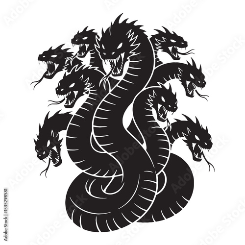 Majestic Hydra Legendary Sea Monster Shape Illustration, Standing Tall and Ready - hydra silhouette - hydra vector - silhouette of hydra
