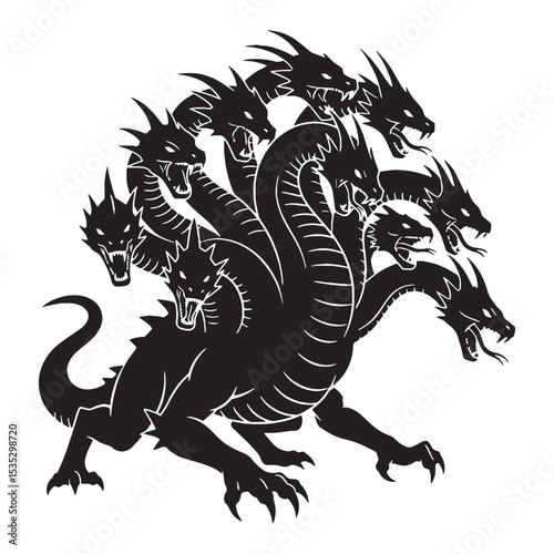 Haunting Vector Hydra Dangerous Sea Creature Outline Figure, Standing Still and Scary - hydra silhouette - hydra vector - silhouette of hydra
