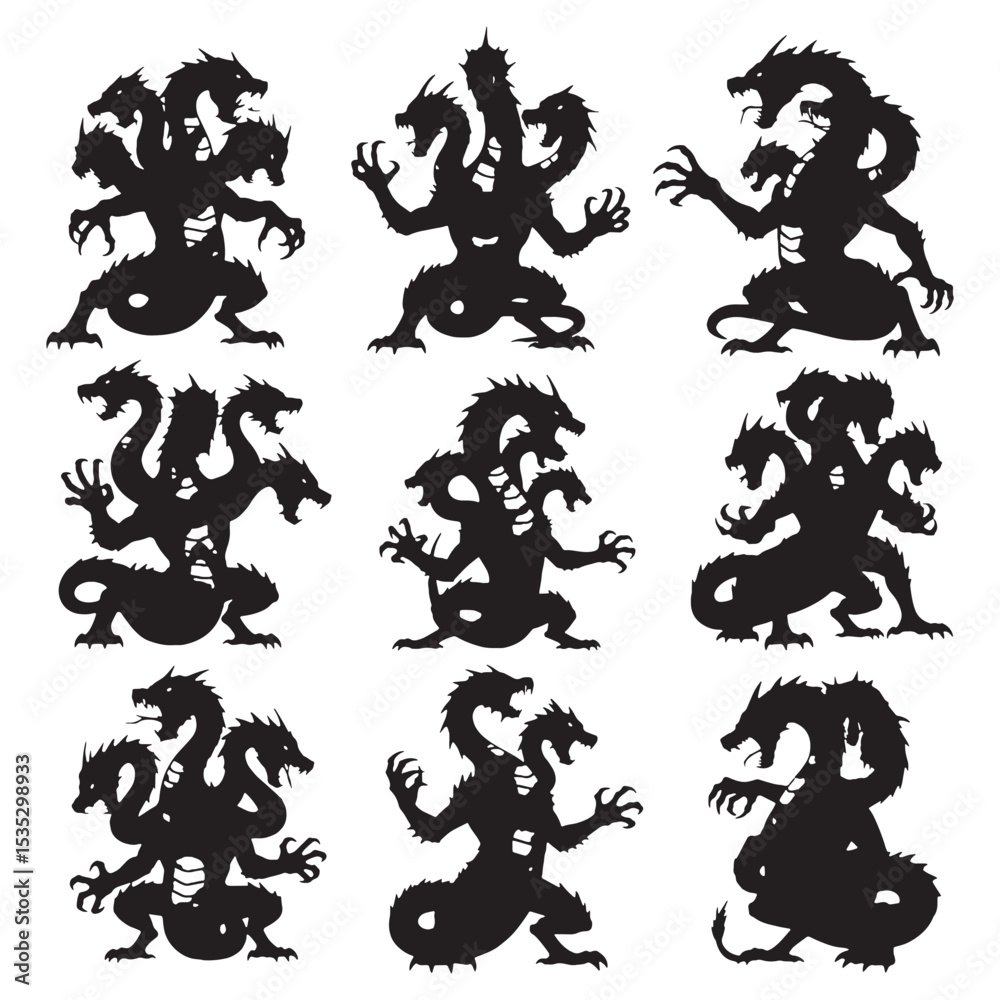 Obraz premium Eerie Dark Hydra Serpent Shape Illustration, Swimming in the Deep Water - hydra silhouette - hydra vector - silhouette of hydra 