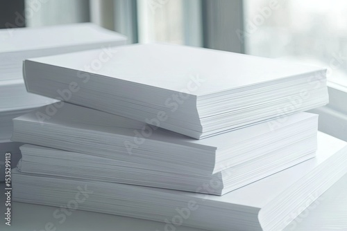 High Quality Picture of High Angle View of White Paper Books on Table