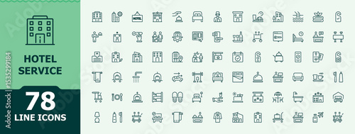 Hotel Service icon set in linear style. Restaurant icon. Minimalist icons collection. Related to restaurant, hotel, fast, room service, travel, service and more. Editable stroke. Vector collection.