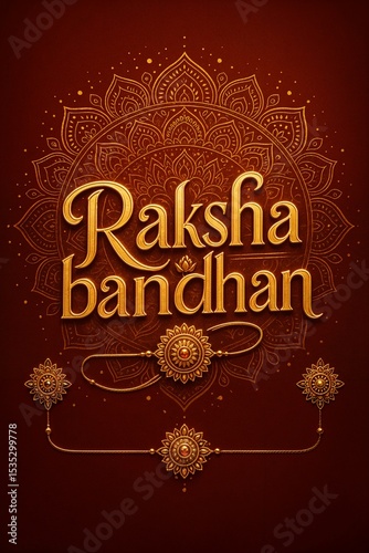 Elegant Raksha Bandhan Poster with Gold Rakhi Ornaments and Mandala Art on Maroon Background