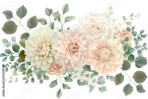 Ultra Quality Image of Watercolor Flowers Floral Illustration, Botanic Composition for Wedding