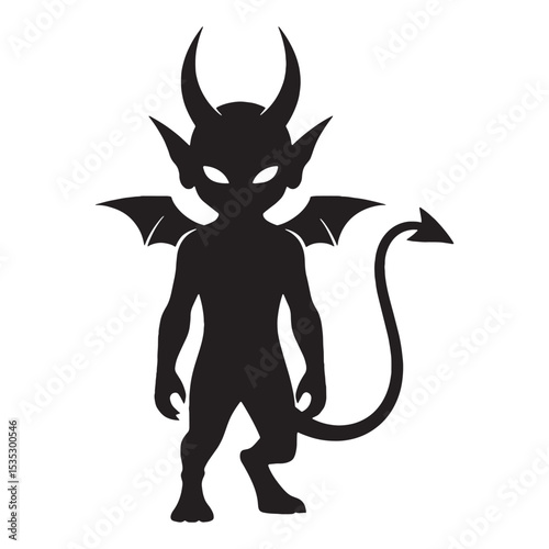 Darkened Imp Tiny Devil Depiction Outline, Looking Ready to Cause Trouble - imp silhouette - imp vector - silhouette of imp - Imp illustration
